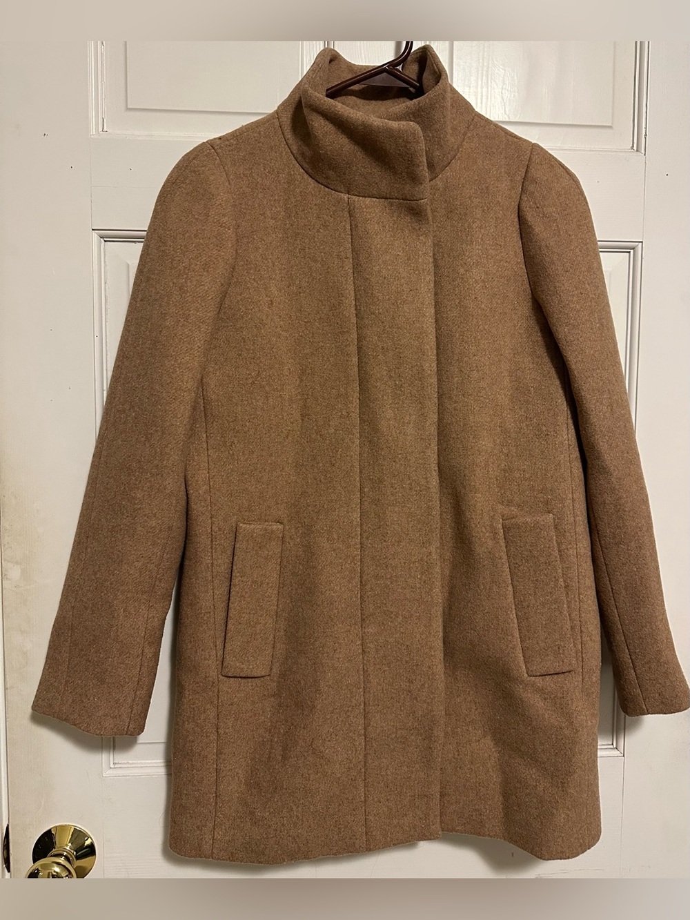J Crew Womens Camel Wool-Blend Stand Collar Coat